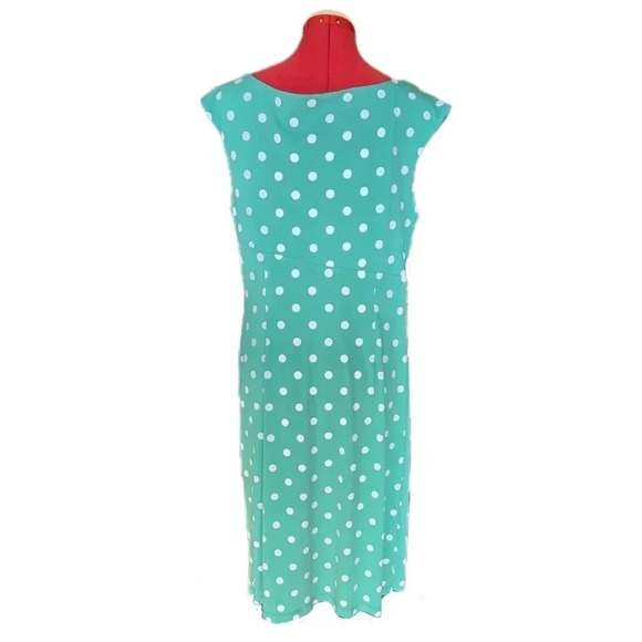 DressBarn, Size 14, Green Polka Dot Wrap Waist Dress - Picture 4 of 10